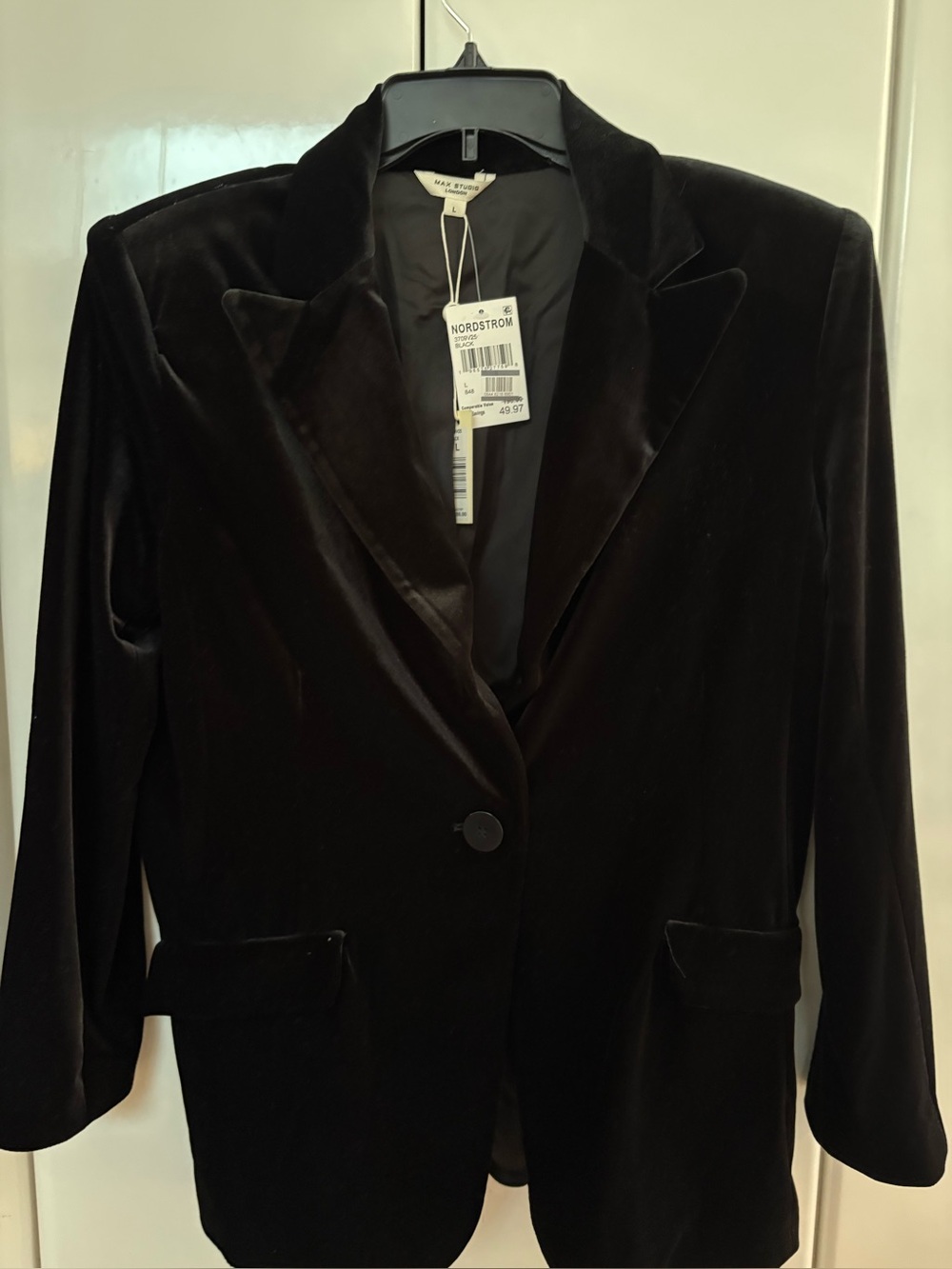 Black velvet blazer.